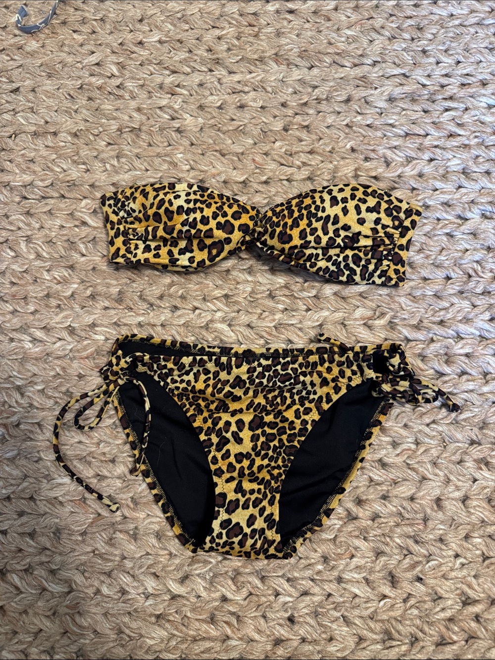 Victoria's Secret Swim Y2K Yellow & Black Leopard Bandeau Bikini Sz Small